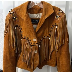 Rare Patricia Wolf Hand Painted Suede Fringe Jacket Western Made in Texas Small